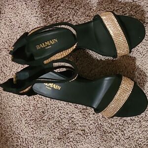 Black and gold balmain wedges sz39 or 8- 8.5